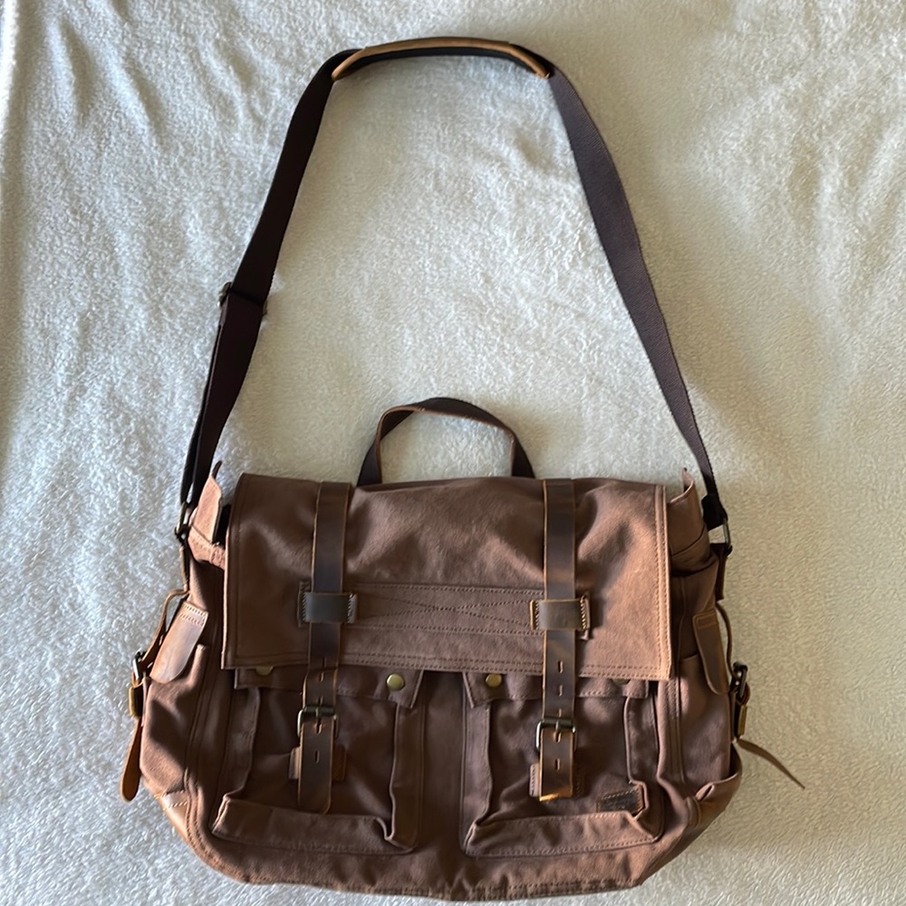 New WOWBOX Leather and Canvas Messenger Bag